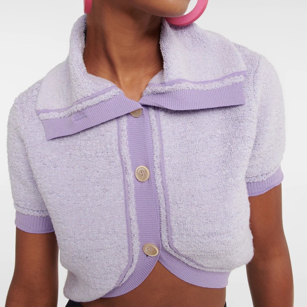 Jacquemus Le Cardigan Campana Cropped Knit Sweater Light Purple FR36 S NWT